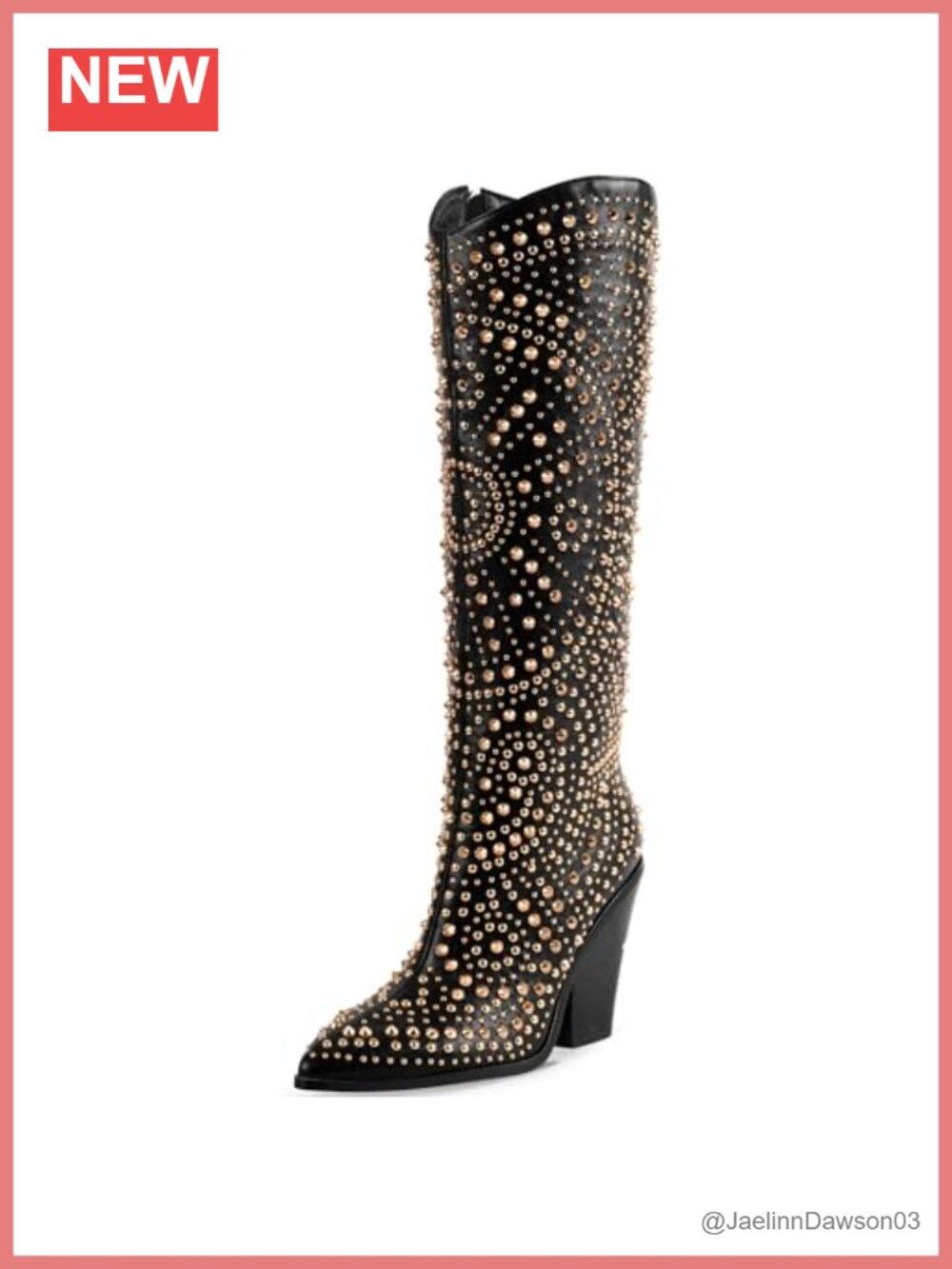 Studded Knee High Chunky Heel Boots for Women